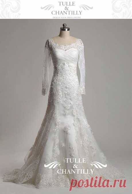 Spring - Sabrina Neckline Vintage Lace Wedding Dress with Long Sleeves for Naomi [TBQWC011] - $560.00 : Custom Made Wedding, Prom, Evening Dresses Online | Tulle &amp; Chantilly