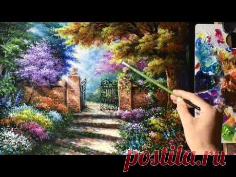 Beautiful Garden Gate  Acrylics Painting - YouTube