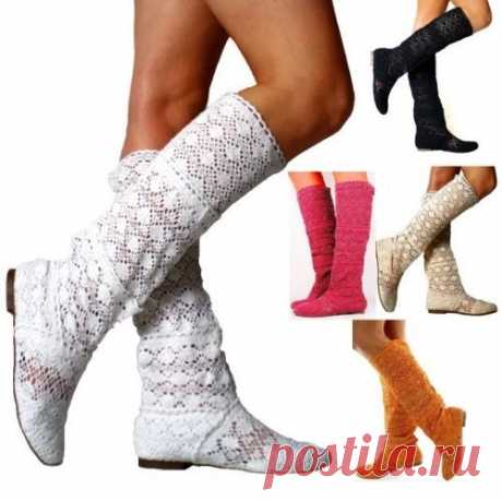 Ladies Summer Boots Flat Sandals Knee High Mesh Knitted Cut Out Gladiator 27 | eBay