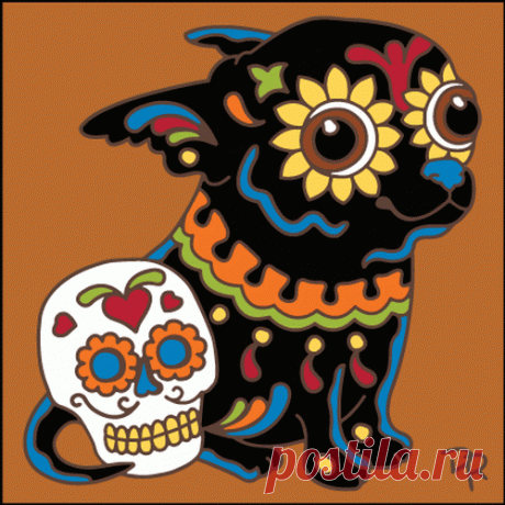 6x6 Tile Day of the Dead Chihuahua Popeyed Pup - Hand-N-Hand Designs