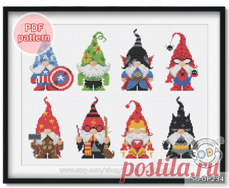 Super Hero Gnome Cross Stitch PatternCute Modern Character | Etsy Pattern Name: SO-OP234 Super Hero Gnome Designed By: www.sdoastitch.com Fabric: White or Various Colour Fabrics (Aida)  167w X 132h Stitches Size(s): 14 Count, 30.30w X 23.95h cm / 11.92w X 9.42h inch  16 Count, 26.51w X 20.95h cm / 10.43w X 8.24h inch  18 Count, 23.57w X 18.63h cm / 9.27w X 7.33h