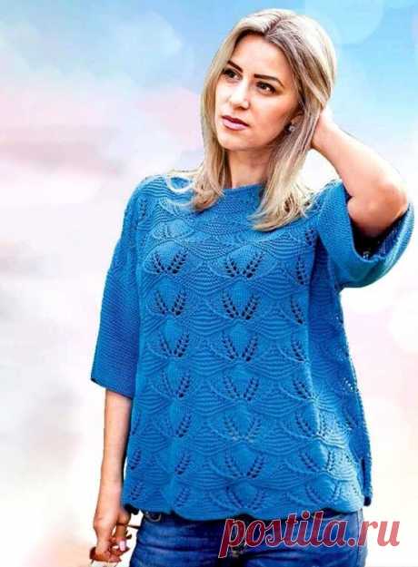 Свободный пуловер ажурным узором (Вязание спицами) – Журнал Вдохновение Рукодельницы