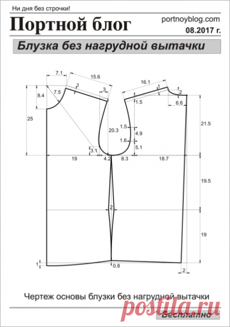 Бесплатная выкройка блузки без нагрудной вытачки | Портной блог