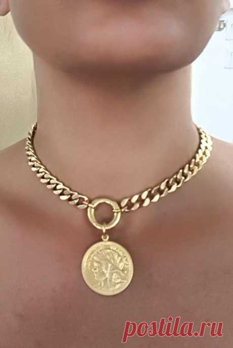 gold coin necklace - coin pendant necklace - statement chic necklace - coin choker - Bohemian Necklace, Boho Jewelry, Hippy Jewelry
