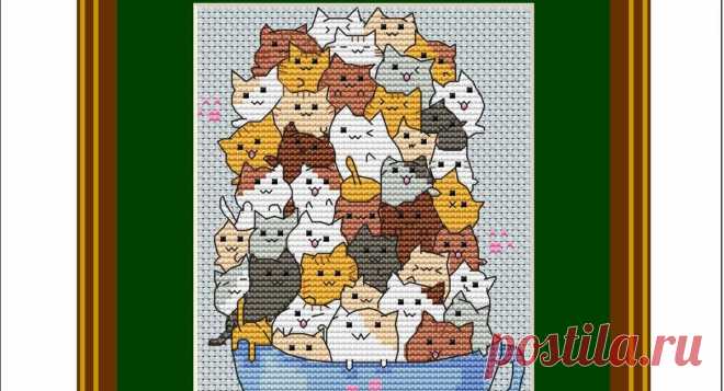 Котики в кружке. Отдыхалочка. Cats in a mug. Free cross stitch pattern. вышиваем кота,котейка,котенок,котики,бесплатные схемы вышивки крестом,вышивка крестом,схемы вышивки кошек скачать