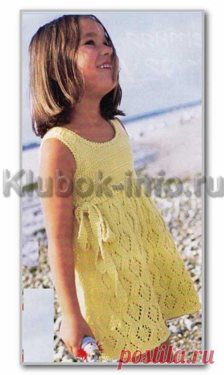 Вязание детям спицами. Фотогалерея моделей для детей. Летнее платье с ажурной юбкой для девочки 3-5 лет