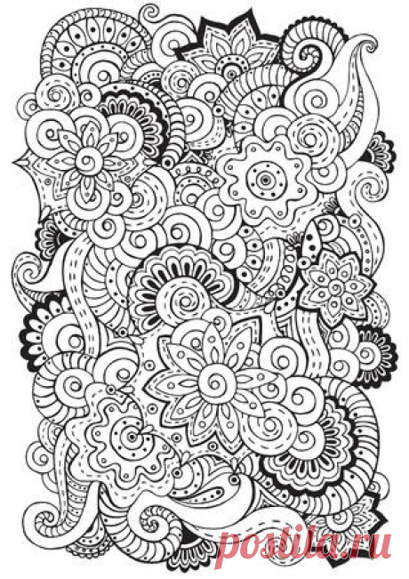 Doodle background in vector with doodles, flowers and paisley. Vector ethnic pattern can be used for wallpaper, pattern fills, coloring books and pages for kids and adults. Black and white. 123RF - Миллионы стоковых фото, векторов, видео и музыки для Ваших проектов.