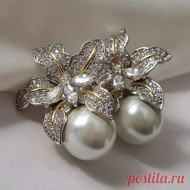 Blooming Flower Drop Cubic Zirconia Big Round Faux Pearl - Temu Moldova