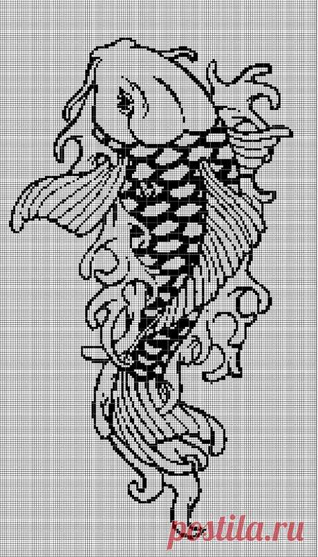 Схема вышивки крестом силуэт японской рыбы в pdf