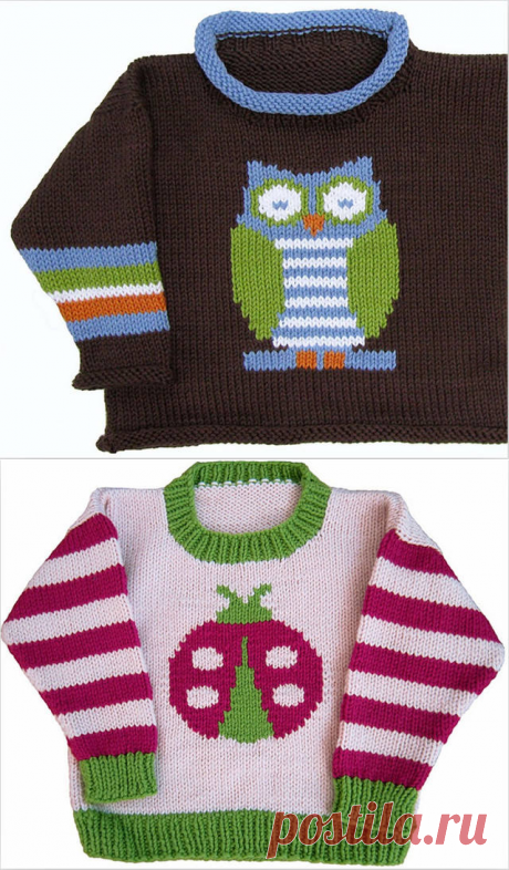 Схемы "Сова", "Божья коровка" для детских пуловеров