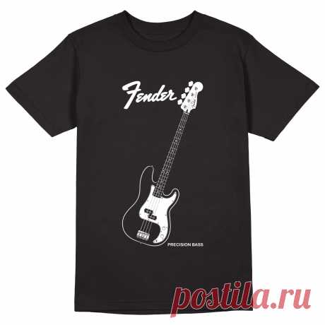 Мужская футболка «Fender Precision Bass.Бас-гитара.Bass guitar.Rock.» цвет черный - дизайнер принта Kaplio