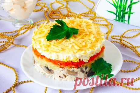 Салат курица и грибы шампиньоны жареные рецепт с фото пошагово - 1000.menu