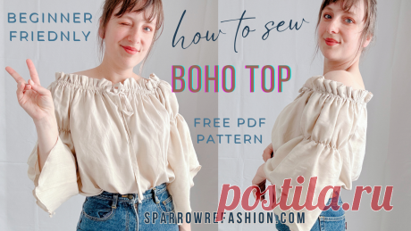 Boho Top Sewing Pattern and Tutorial | Free PDF + Video - Sparrow Refashion: A Blog for Sewing Lovers and DIY Enthusiasts Sew a modern boho top with free sewing PDF pattern included. Perfect for a boho chic look, easy for beginners.