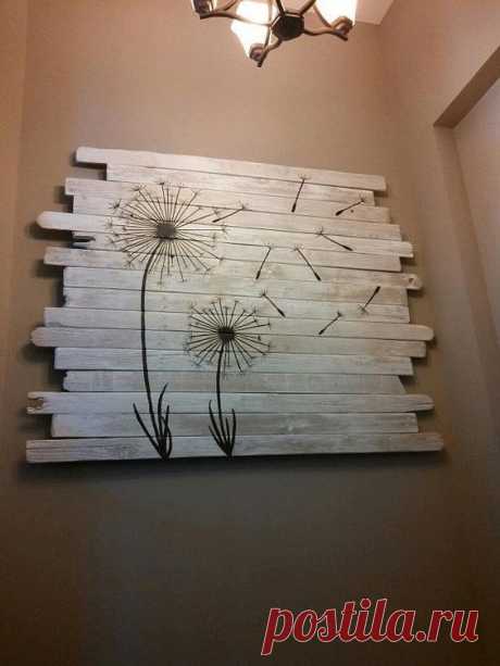 (1) Fence wood dandelion painting