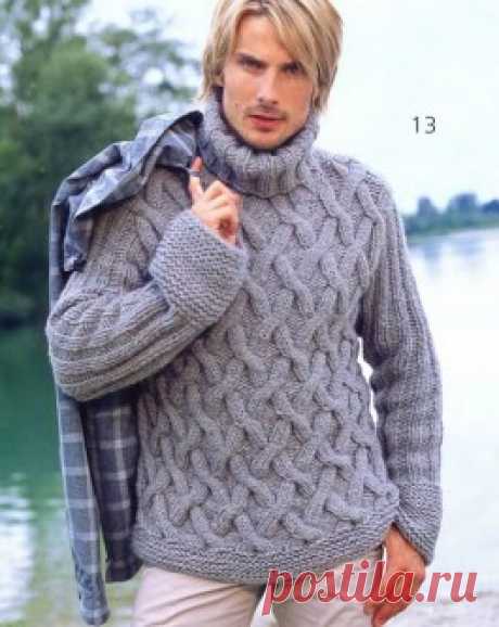 Мужской пуловер с косами — Мир вязания и рукоделия