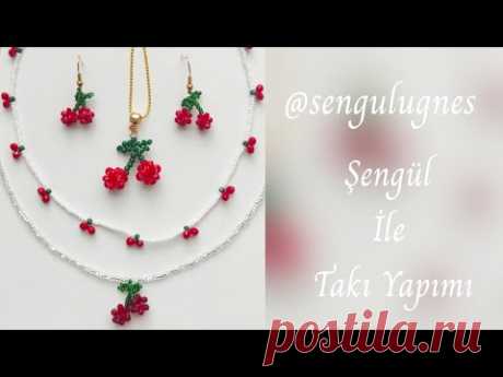 🍒 Boncuktan Kiraz Kolye ve Küpe Yapımı #diy Making Cherry Necklace and Earrings from Beads #tutorial