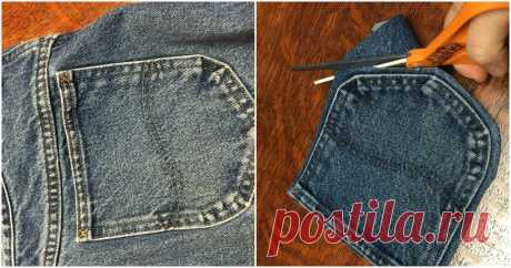 С помощью карманов от старых джинс можно сделать необычный аксессуар ...