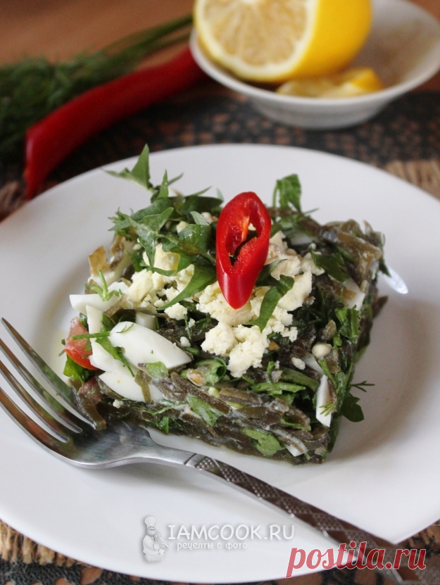 Салат из листьев одуванчика, яиц и морской капусты — рецепт с фото пошагово