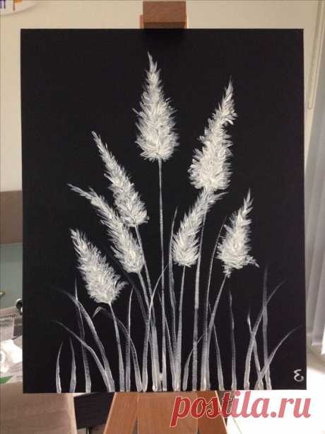 Black and white painting for big blank wall? Could do black and gold instead of the white. Also a great idea to do with white pastel on black paper. #art #canvas #paper #blackpaper #ad