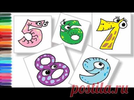 How to draw funny numbers 5-9 and count|Coloring Books & Art Colors for Kids|Mom draws