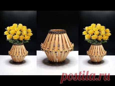 объемная ваза для декор.цветов из палочек, картона, кружева и декора. МК Lista Tsurayya