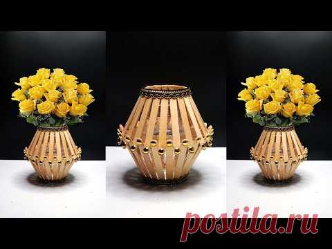 How to make flower vase with popsicle sticks | Flower Vase DIY | Best out of waste ideas