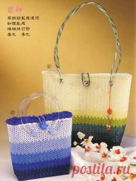 Вязание и вышивка сумок по пластиковой канве