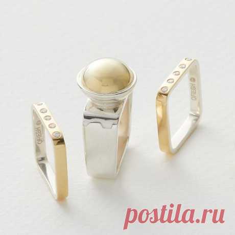 Square Gold Dome Ring with Guard Rings by Gabriel Ofiesh (Gold, Silver &amp; Stone Ring) | Artful Home
