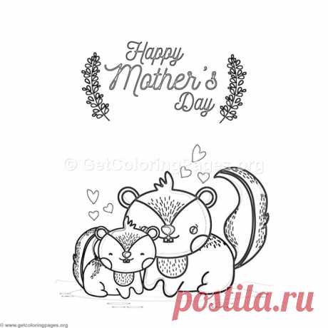 Cute Cartoon Squirrels Happy Mother&amp;#8217;s Day Card Coloring Pages &amp;#8211; GetColoringPages.org