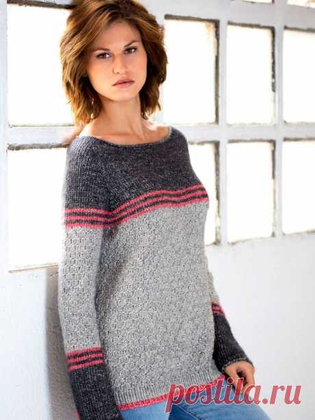 Фактурный пуловер с полосками | Knit-Tweed