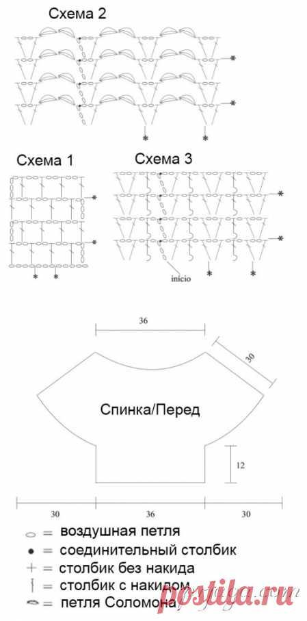 Ажурная блузка крючком из петель Соломона и V-столбиков