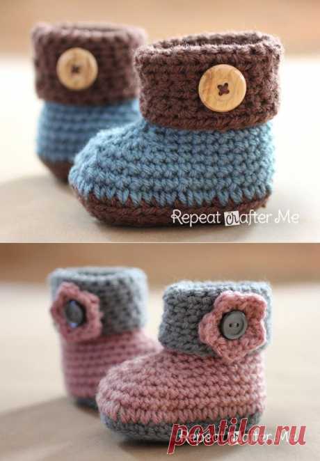 Crochet Cuffed Baby Booties Pattern - Repeat Crafter Me