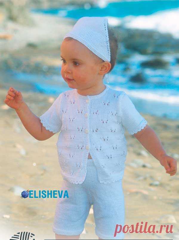 Детский вязаный спицами комплект из шортиков, косынки и ажурной кофточки | Блог elisheva.ru