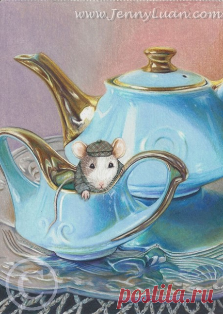 Country Mouse Aug 2015 CPM Art Challenge Photo #1509  Photo by Photograph by: Sally Robertson - Copyright Released!  Challenge Name: "Tea Pot"   Artist Name: Jenny Luan Frye   Category: Advance   Size:5"x7" Stonehenge paper   Media: mostly Prisma and some Faber Castell polychromos (lots OMS on sky)   Email: tsentsen@hotmail.com  you can see progress on  www.facebook.com/JennyLuanFrye   little hard on mouse since there are no photo reference.. but I love adding fantasy stuff