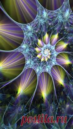 Beautiful 3D Abstract Blue Purple Yellow Fractal  iPhone Wallpaper