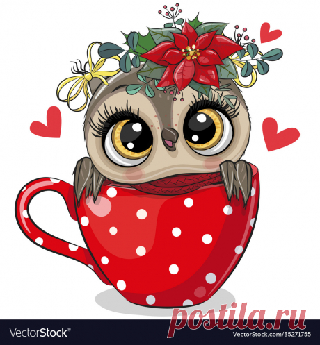 Cute cartoon owl is sitting in a red cup vector image on VectorStock Christmas illustration Cute Cartoon owl is sitting in a red Cup. Download a Free Preview or High Quality Adobe Illustrator Ai, EPS, PDF and High Resolution JPEG versions.