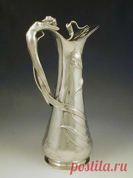 WMF Art Nouveau Pewter Flagon with Mermaid Handle