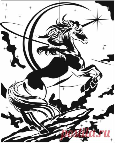 Пескоструйный рисунок Единорог 337 | Хороший дизайн: Скинали Фрески Фотообои Пескоструйные рисунки