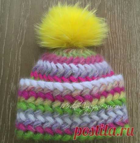Шапка крючком узором колоски пышными столбиками - Crochet Modnoe Vyazanie