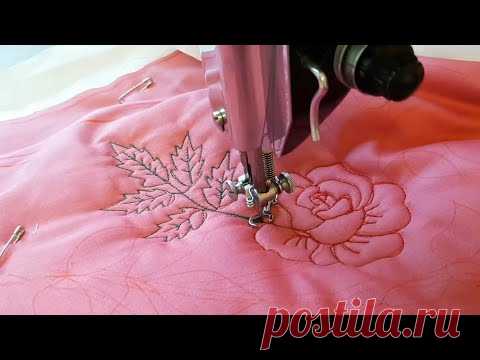 Свободно-ходовая стёжка по рисунку. Стегаем розы.Free-moving stitch on the picture.We're snable rose