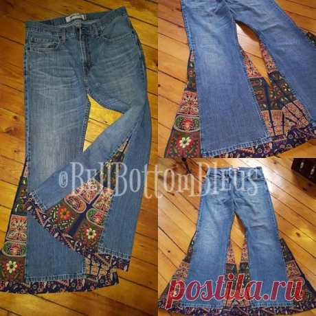 Bell Bottoms Custom Made Jeans ONE OF A KIND Make a statement with these fabulous Bell Bottoms. These are truly a One of A Kind ~ Have them made with or without a cuff, its up to you. Who in the room wont be in love with your custom wearable art! Help me design yours! I have about 20 tapestry patterns to choose from.  To have a