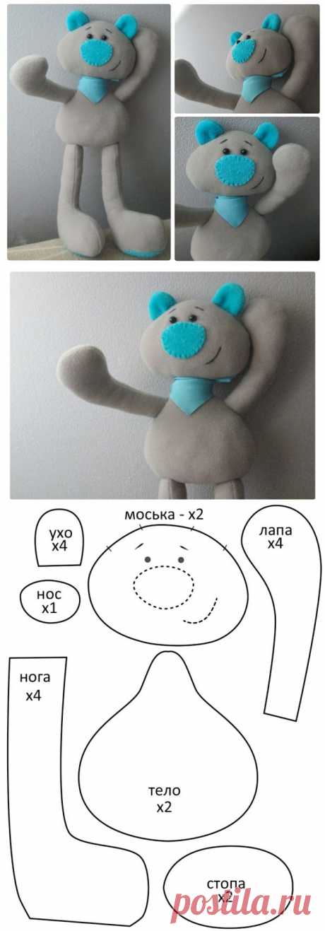 Выкройка мишки-голубоносика. | Friendly blue nosed bear soft toy + free pattern.|Шнуристика