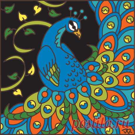 6x6 Tile Tail Fanned Peacock Decorative Art Tile - Hand N Hand Designs