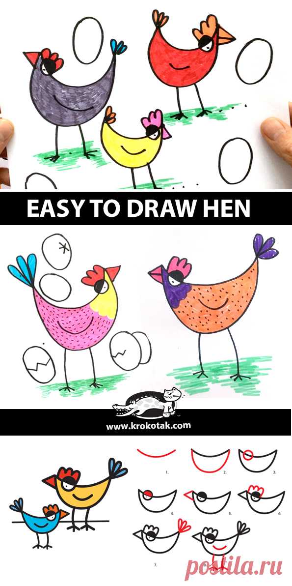 EASY TO DRAW HEN children activities, more than 2000 coloring pages
