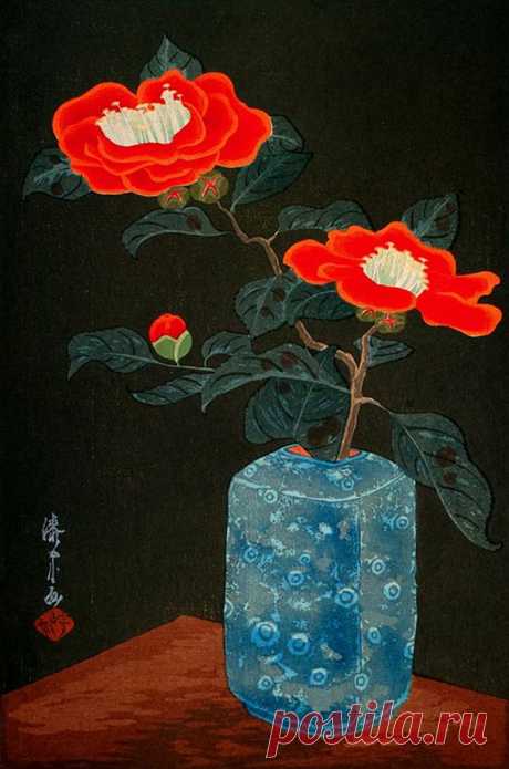 Yoshijiro Urushibara, Camellias in a vase, ca. 1930s

Yoshijiro Urushibara (Japan, 1888-1953)