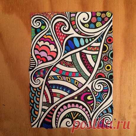 Loopy Tangle Indian Rag paper zen doodle using micron fineliners and coloured with Letraset Promarkers. by Wealie, via Flickr | Drawing ideas . . .…