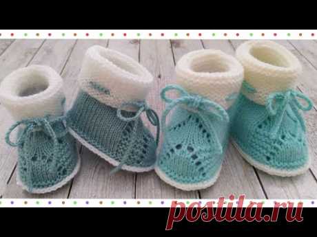 Пинетки без шва на подошве, с узором спицами/booties knitting