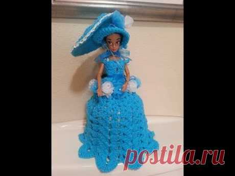 Crochet Fashion Doll toilet paper roll cover or birthday cake topper Part 1 of 2 DIY tutorial