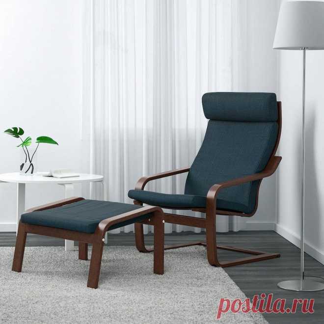 Кресло IKEA Poang Коричневый/Хилларед Темно-синий купить по низкой цене в Кишиневе и Молдове - BigShop.md
