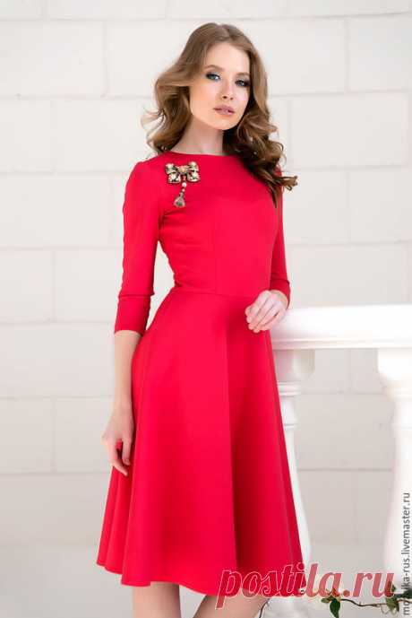 Купить Платье полусолнце коралловое - коралловый, красный, розовый, платье, весна, платье в офис